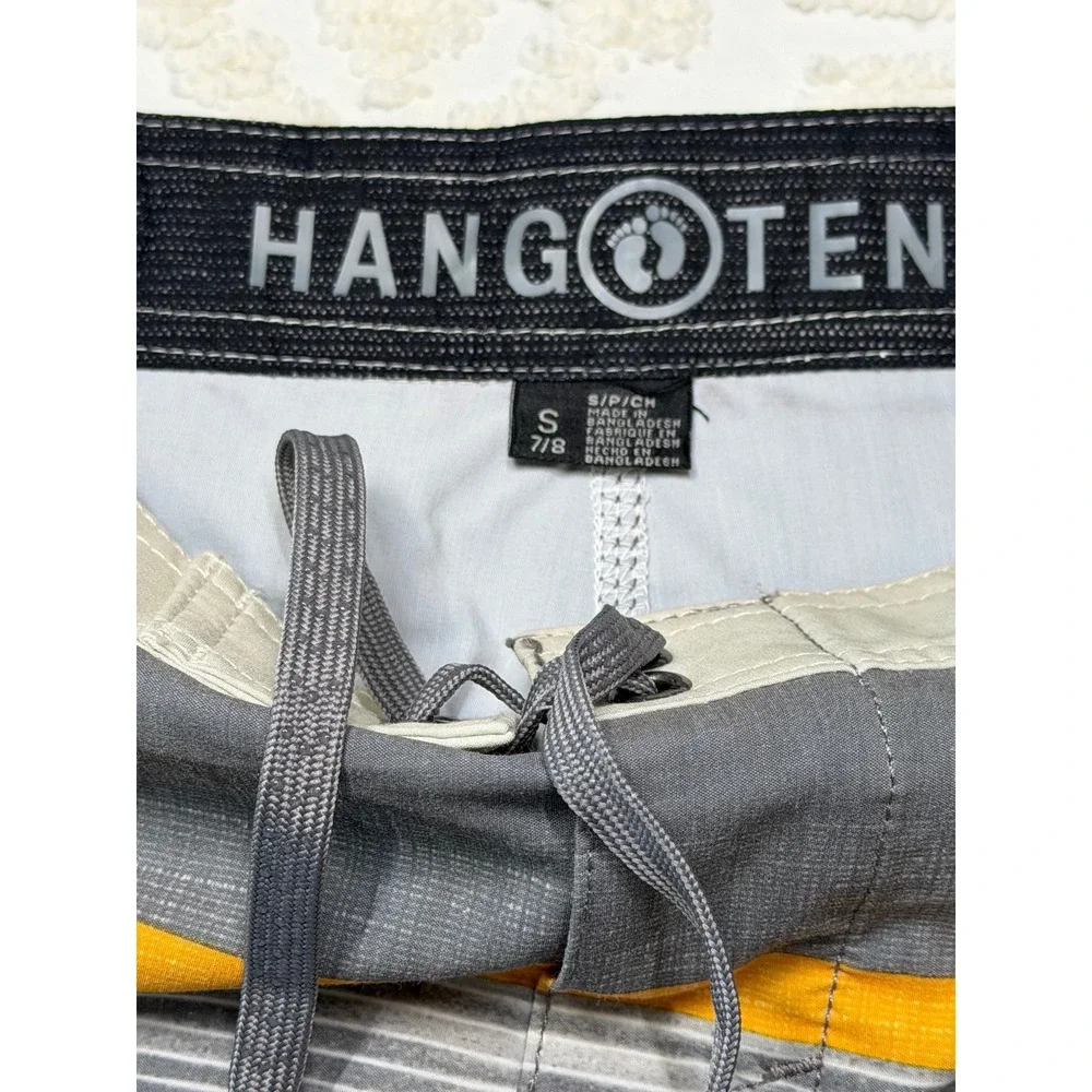 Hang Ten Striped Colorblock Board Shorts Blue Grey Yellow Size S 7/8 Swim Trunks